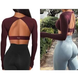 Danysu Open Back Crop Top Long Sleeve XS Extra Small Dance Yoga Workout